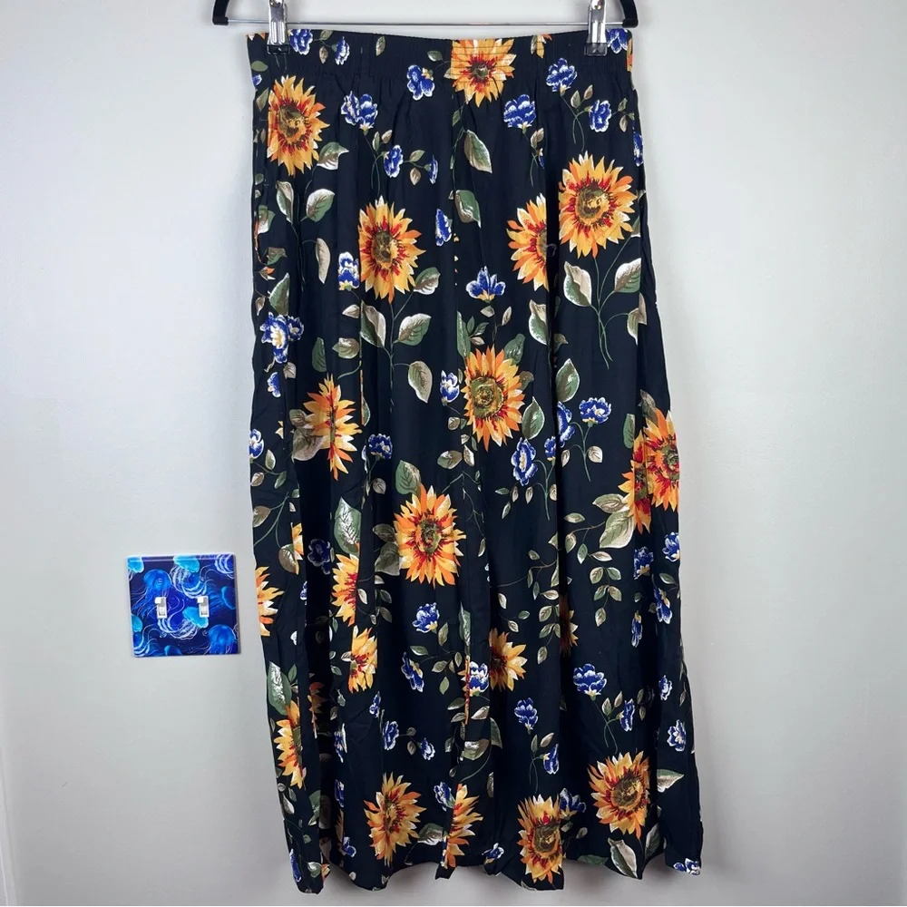 Vintage 90s Maxi Skirt Medium Sunflower Fairy Grunge Cottagecore Button Front - Picture 7 of 9